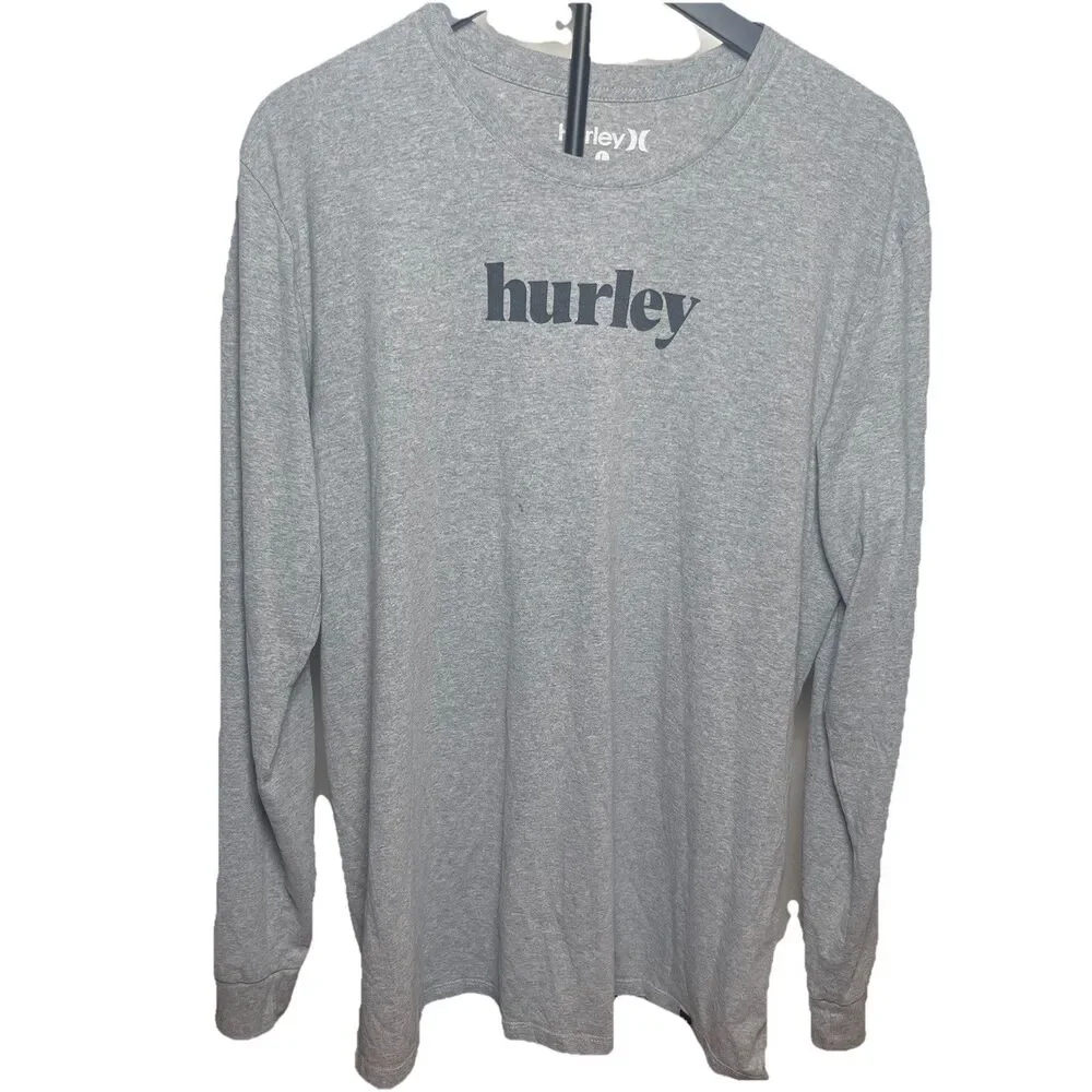Hurley Men’s Long Sleeve Logo T-Shirt Gray Size Large Crewneck Surf Skate - Picture 2 of 8